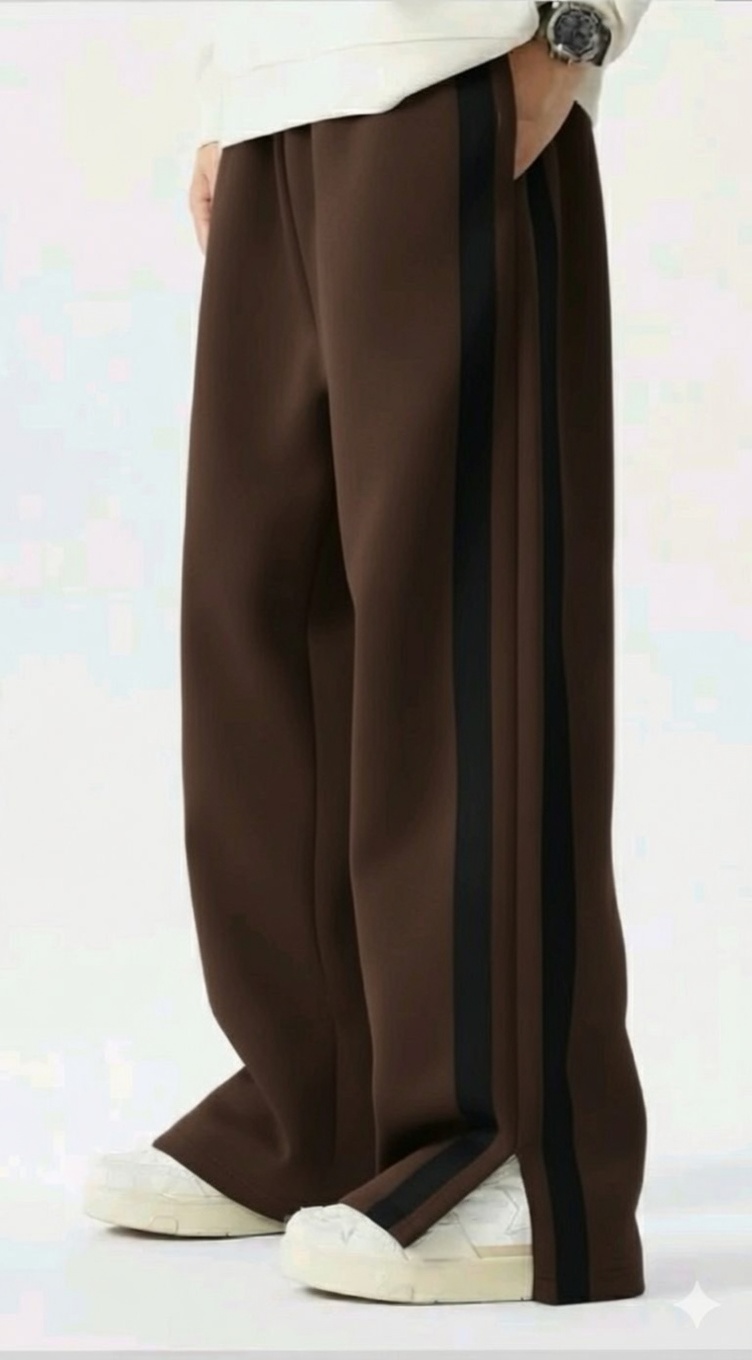 Brown Unisex Slit Track Pants - Image 2